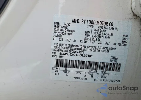 2023 Lincoln Aviator z USA, uszkodzony, nr VIN 5LM5J6XC4PGL02181